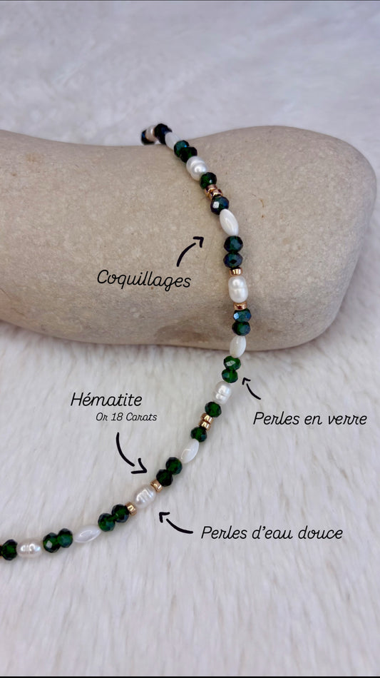 Collier ITORA vert et blanc